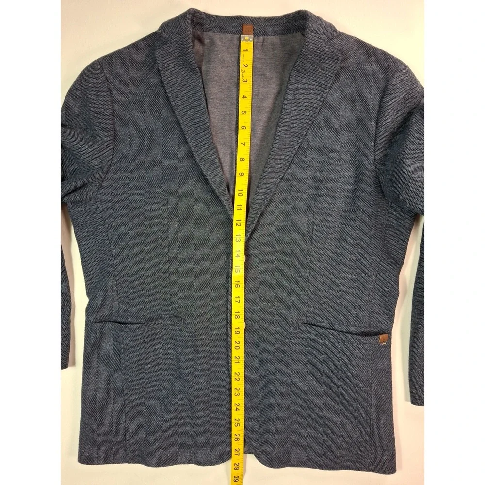 Zara Man Blue Textured Knit Blazer Sport Coat Elbow Patches USA 42 EUR 52